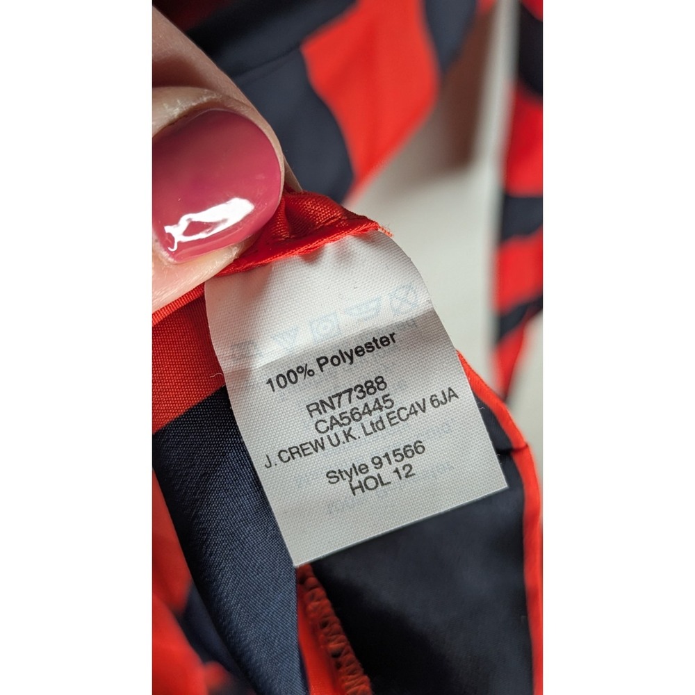 J Crew Women's Blouse NWT Small Lightweight Polyester Navy Orange Rugby‎ Stripes - Picture 5 of 6